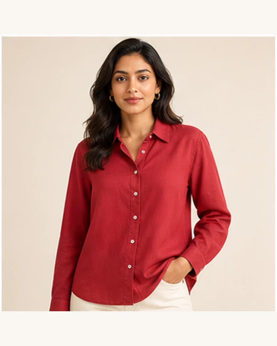 Muse Satin Relaxed Shirt: front styling view on an adult Indian model