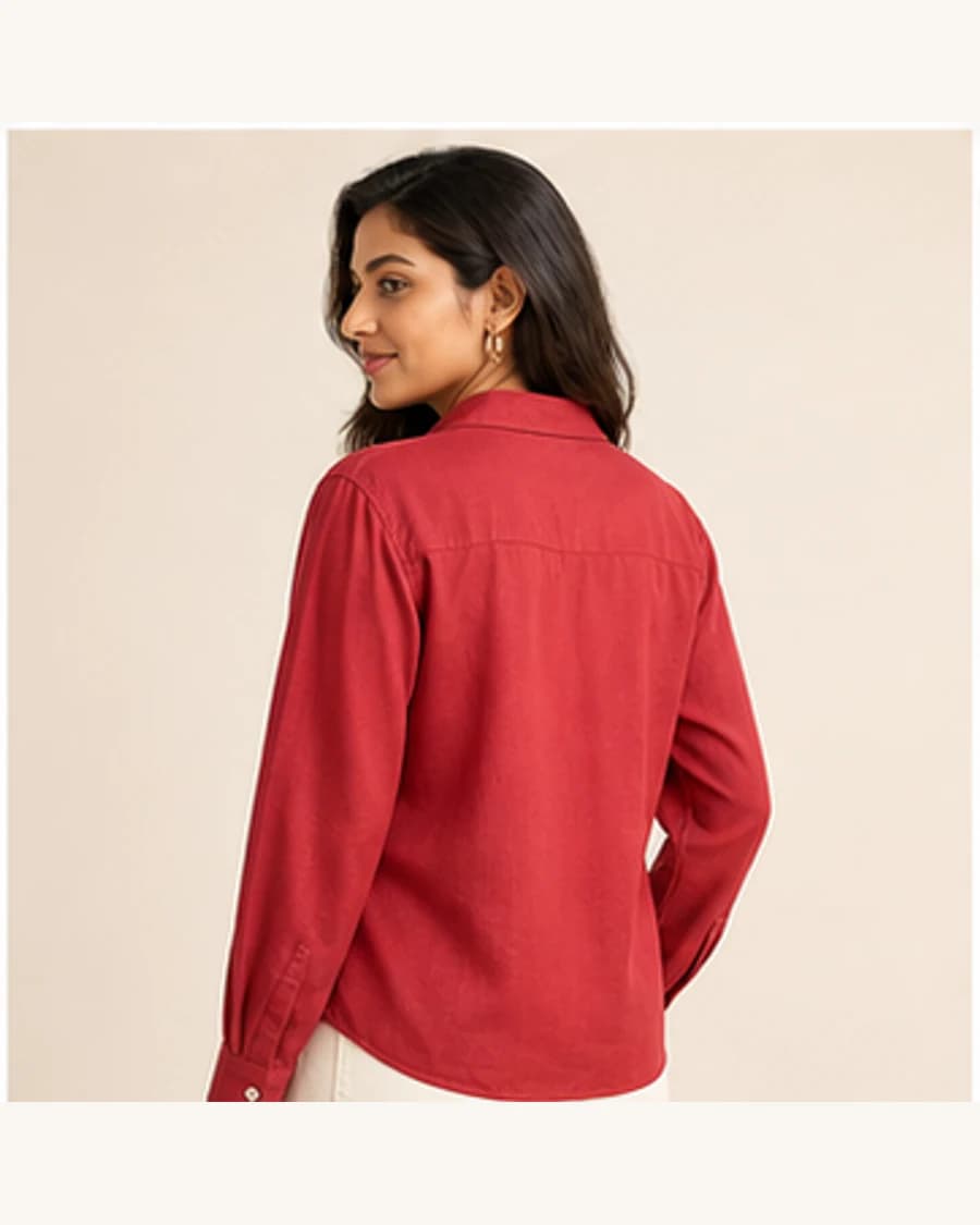 Muse Satin Relaxed Shirt: three-quarter styling view