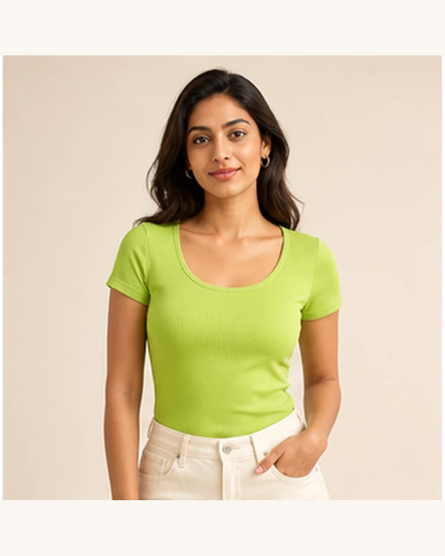Muse Satin Scoop Top: front styling view on an adult Indian model