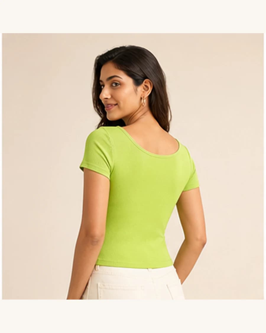 Muse Satin Scoop Top: three-quarter styling view