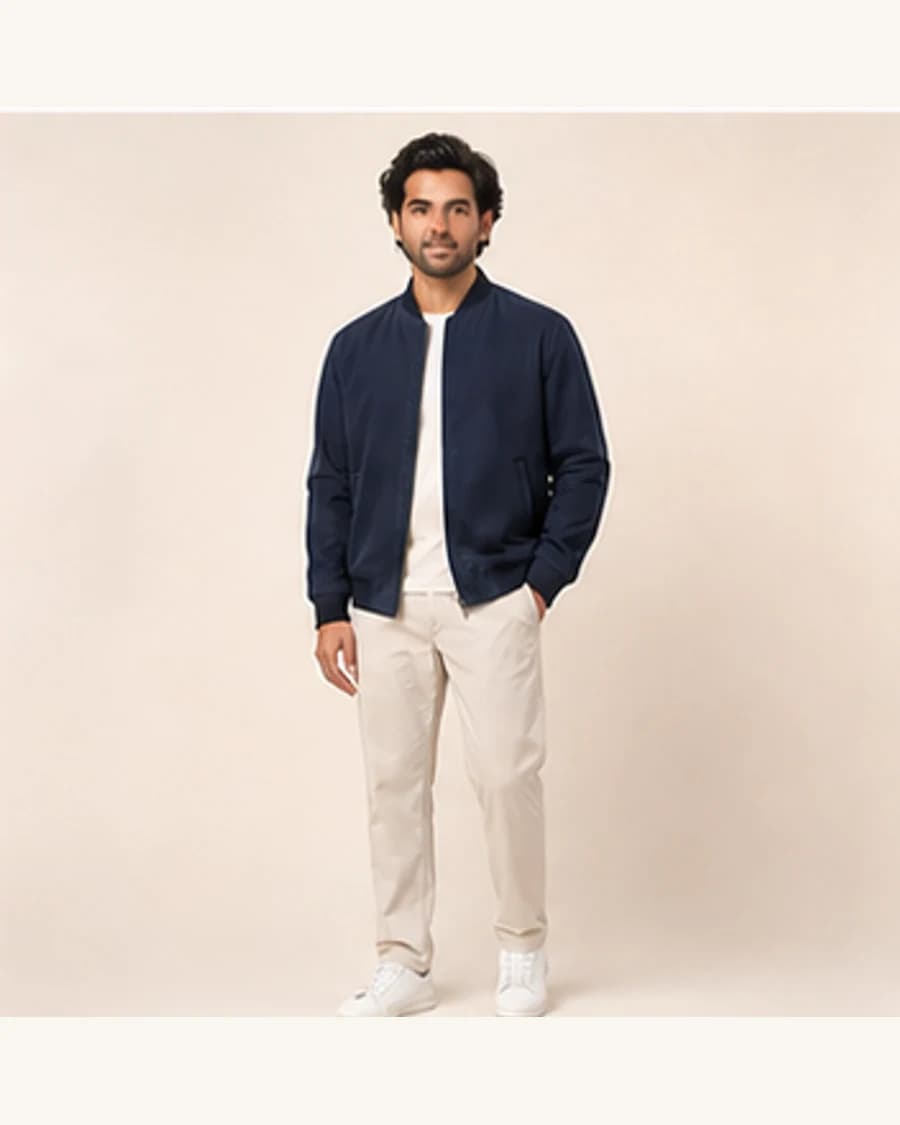 Northline Bomber Jacket: front styling view on an adult Indian model