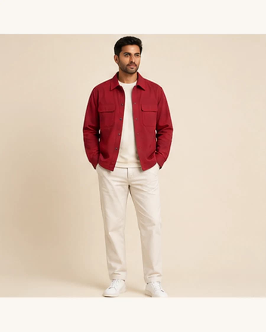 Northline Boxy Overshirt: front styling view on an adult Indian model