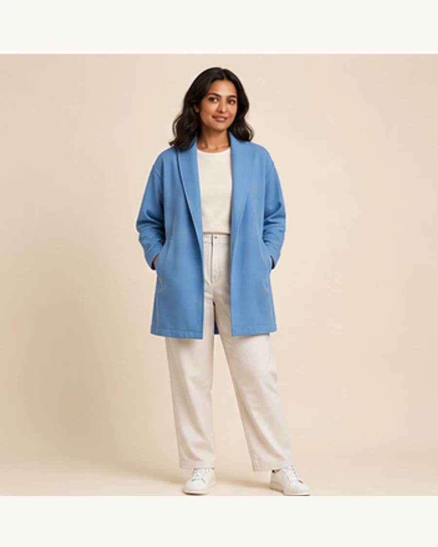 Northline Shawl Layer: front styling view on an adult Indian model
