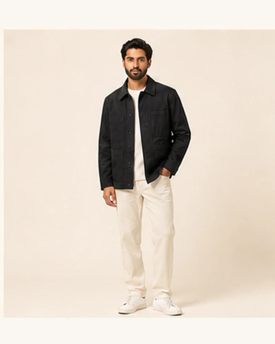 Northline Utility Jacket: front styling view on an adult Indian model