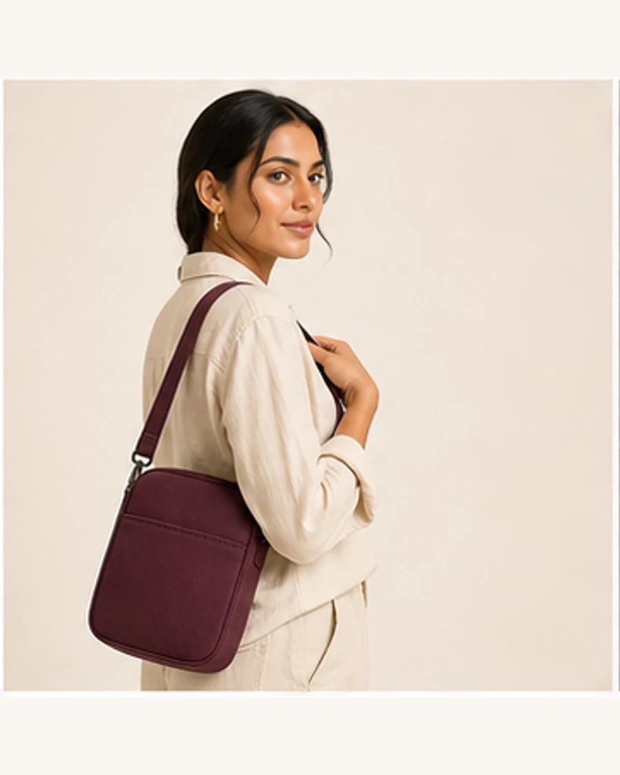 Orbit Crossbody Bag: three-quarter styling view