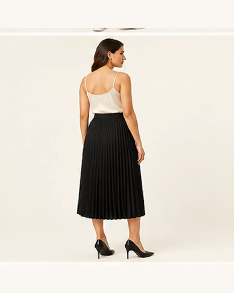 Pleated Midi Skirt: three-quarter styling view