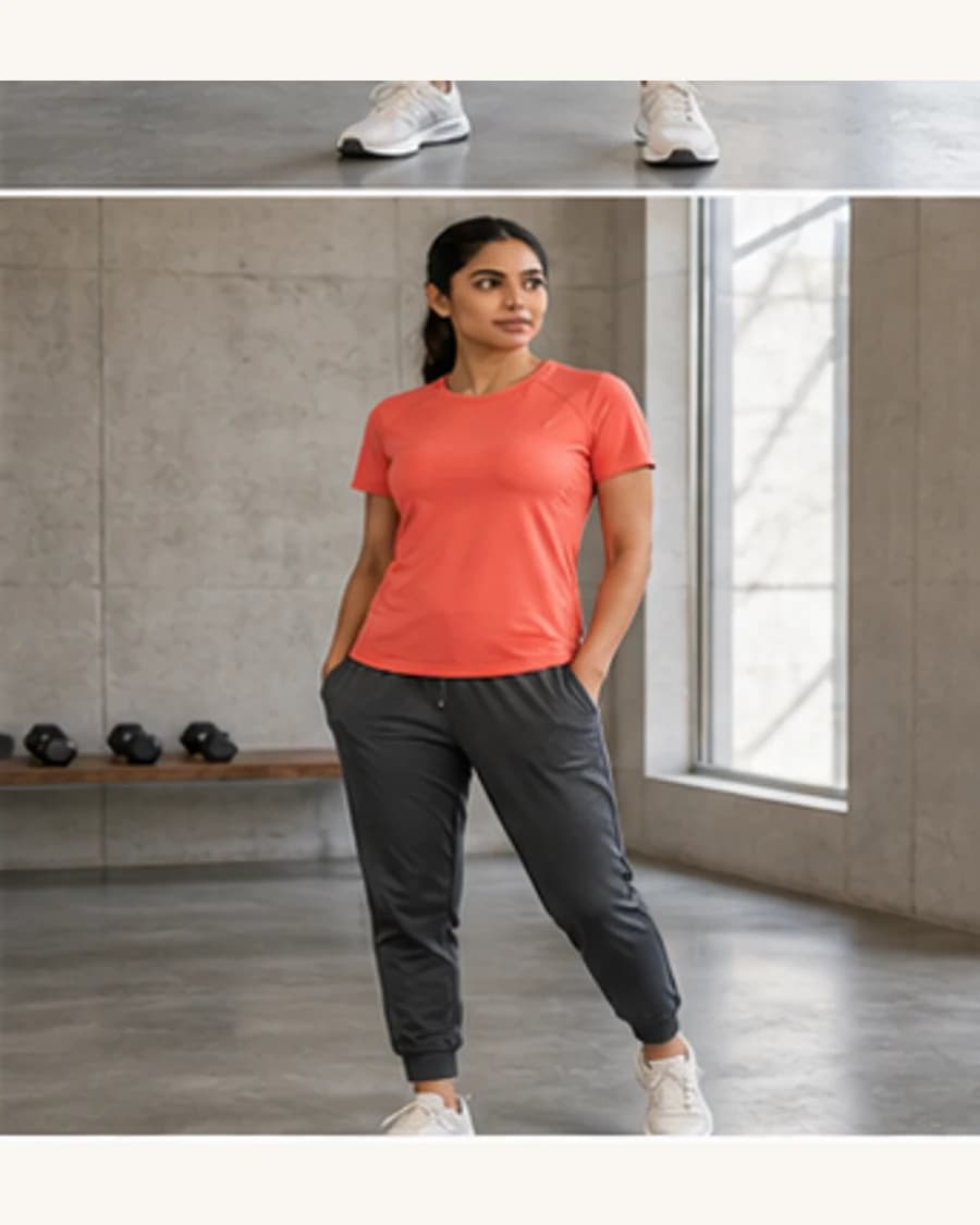 Pulse Training Tee: front styling view on an adult Indian model