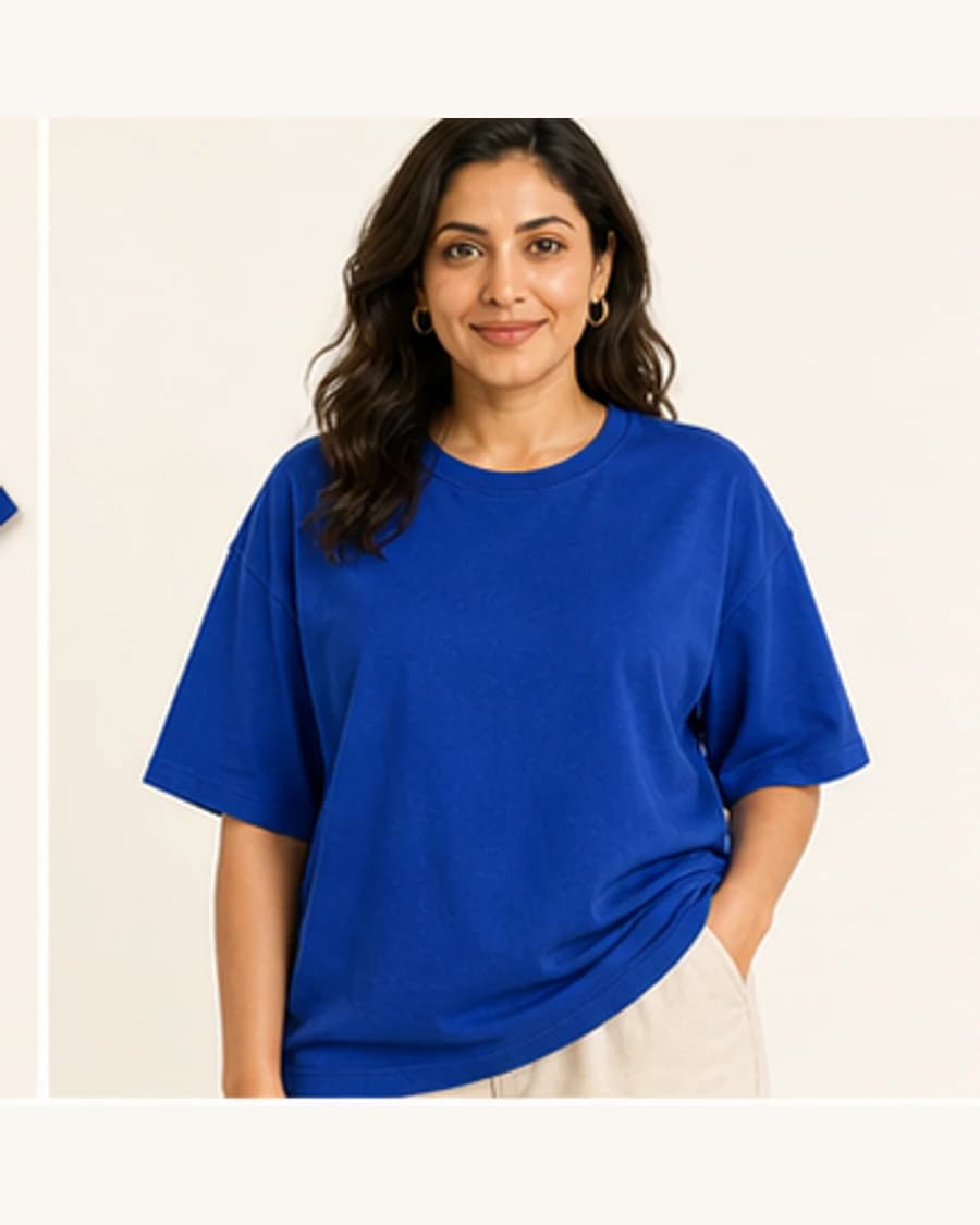 Relaxed Statement Tee: front styling view on an adult Indian model