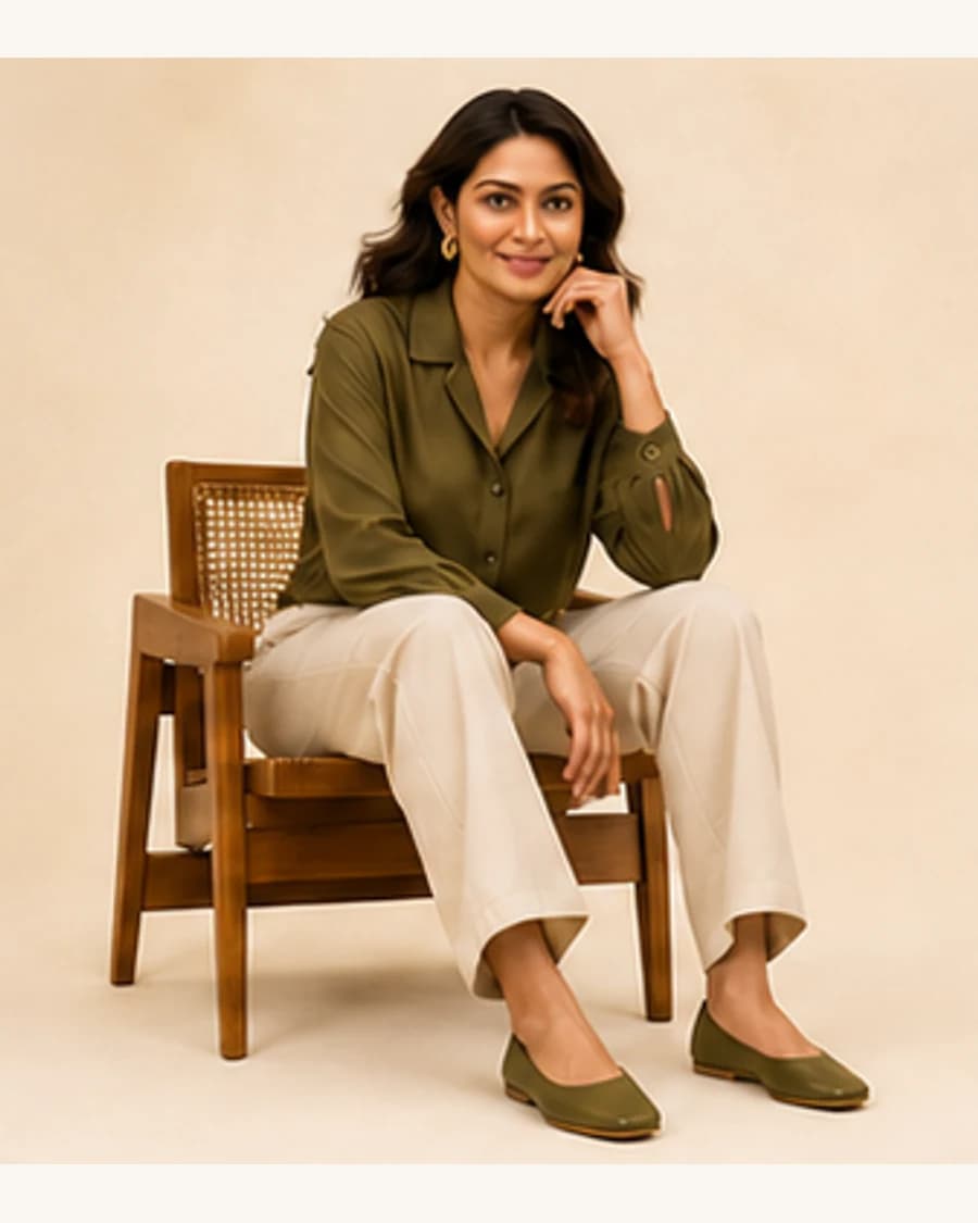 Riviera Ballet Flat: front styling view on an adult Indian model