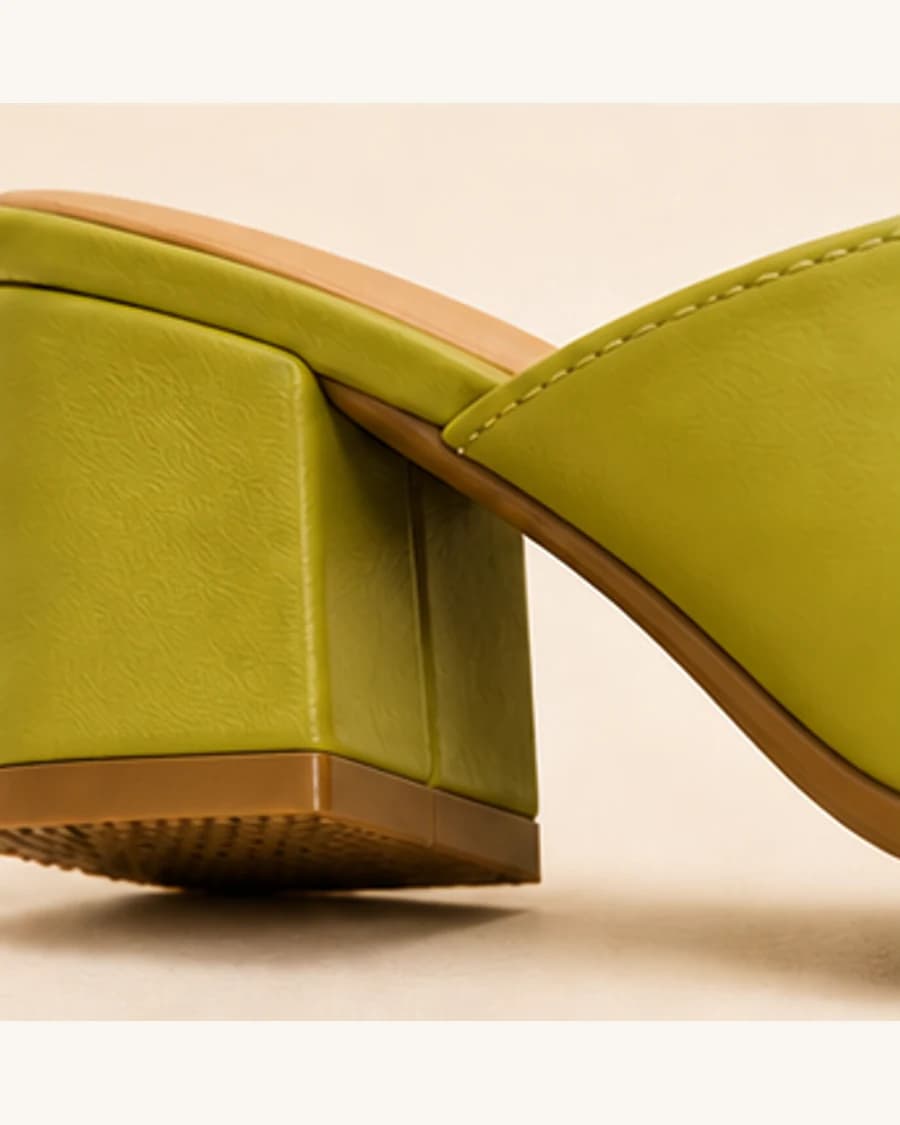 Riviera Block Heel Mule: close-up detail view