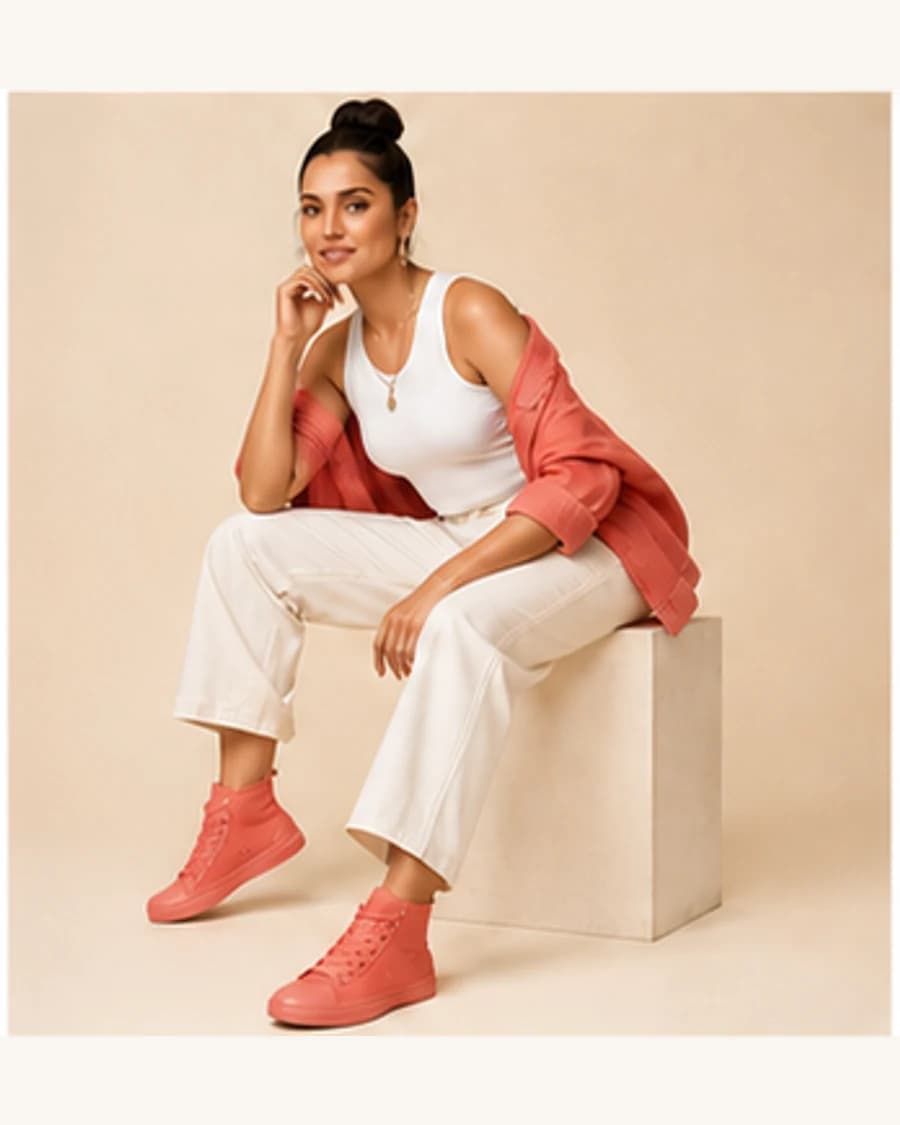 Riviera Canvas High Top: front styling view on an adult Indian model