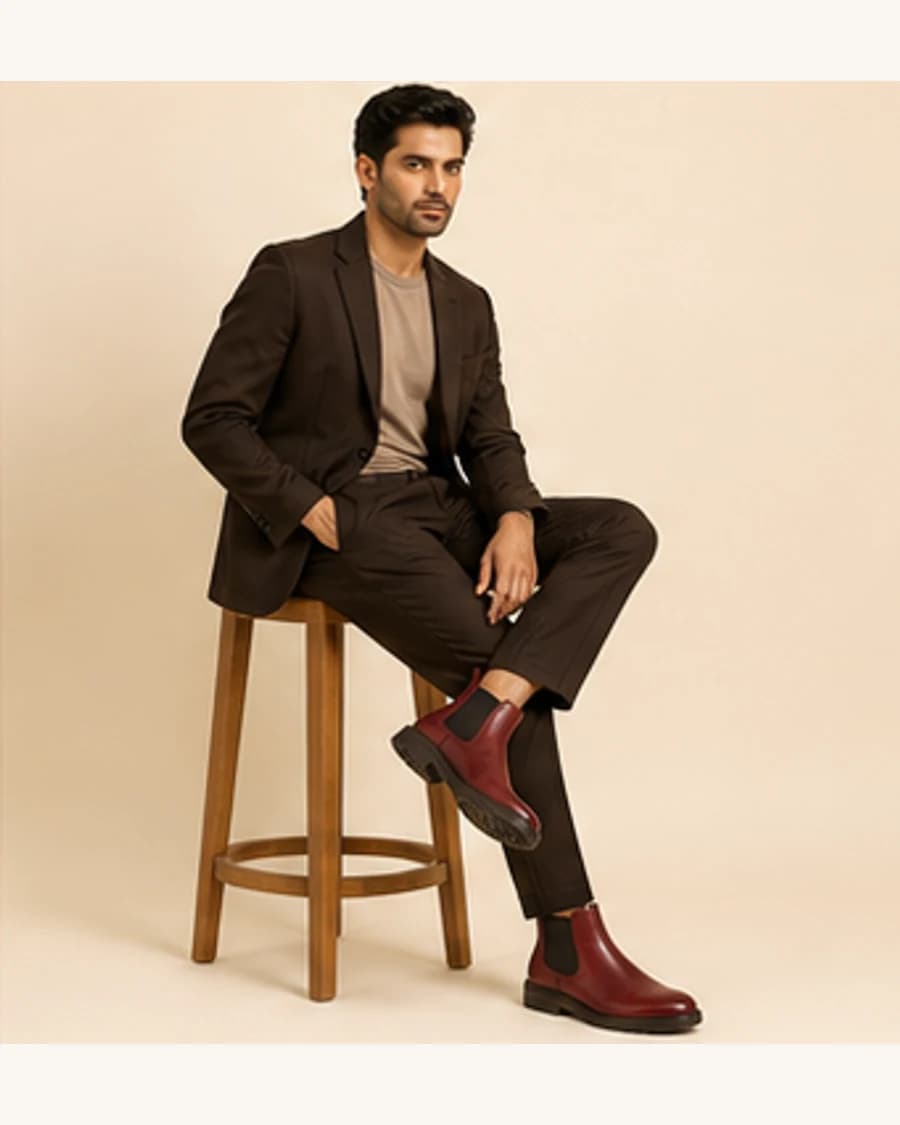 Riviera Chelsea Boot: front styling view on an adult Indian model
