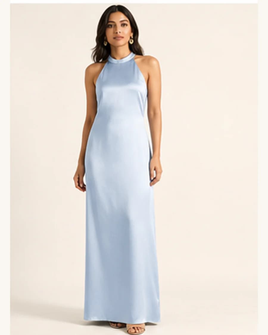Riviera Column Maxi Dress: front styling view on an adult Indian model