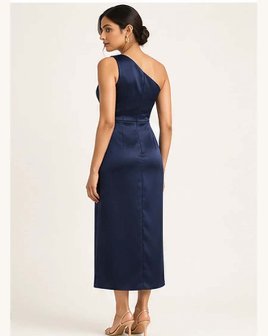 Riviera Corsage Midi Dress: three-quarter styling view