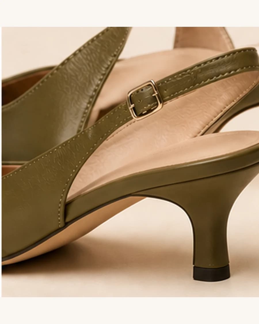 Riviera Kitten Heel Slingback: close-up detail view