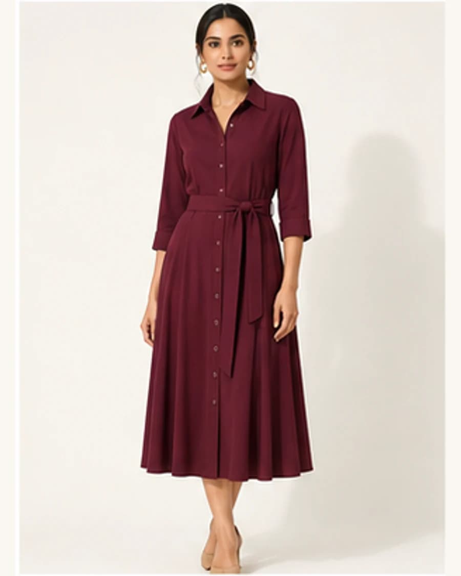 Riviera Shirt Dress: front styling view on an adult Indian model