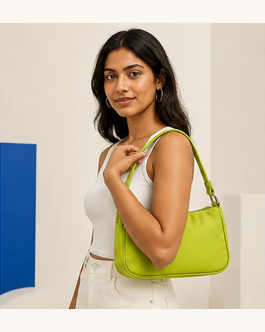 Riviera Shoulder Bag: front styling view on an adult Indian model