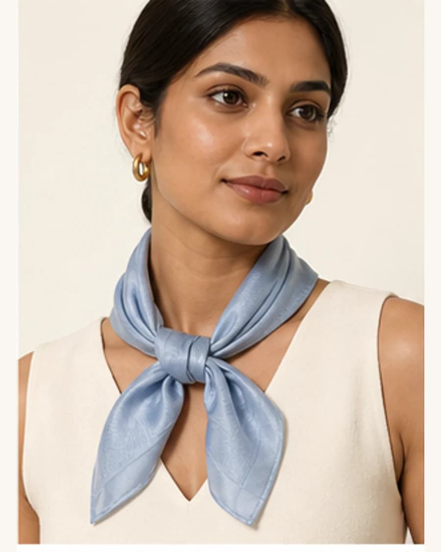 Riviera Silk Touch Scarf: front styling view on an adult Indian model