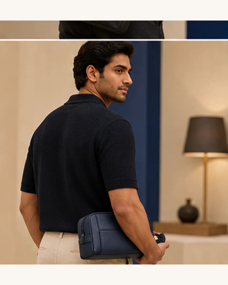 Riviera Travel Pouch: three-quarter styling view