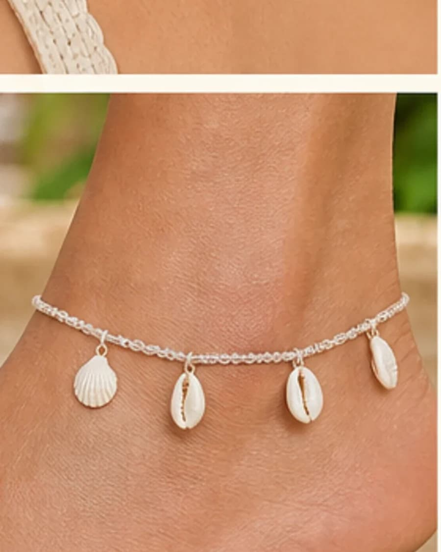 Shell Charm Anklet: three-quarter styling view