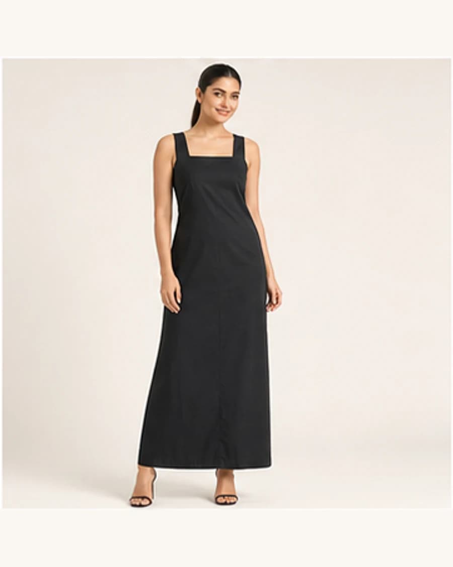 Solstice Column Maxi Dress: front styling view on an adult Indian model