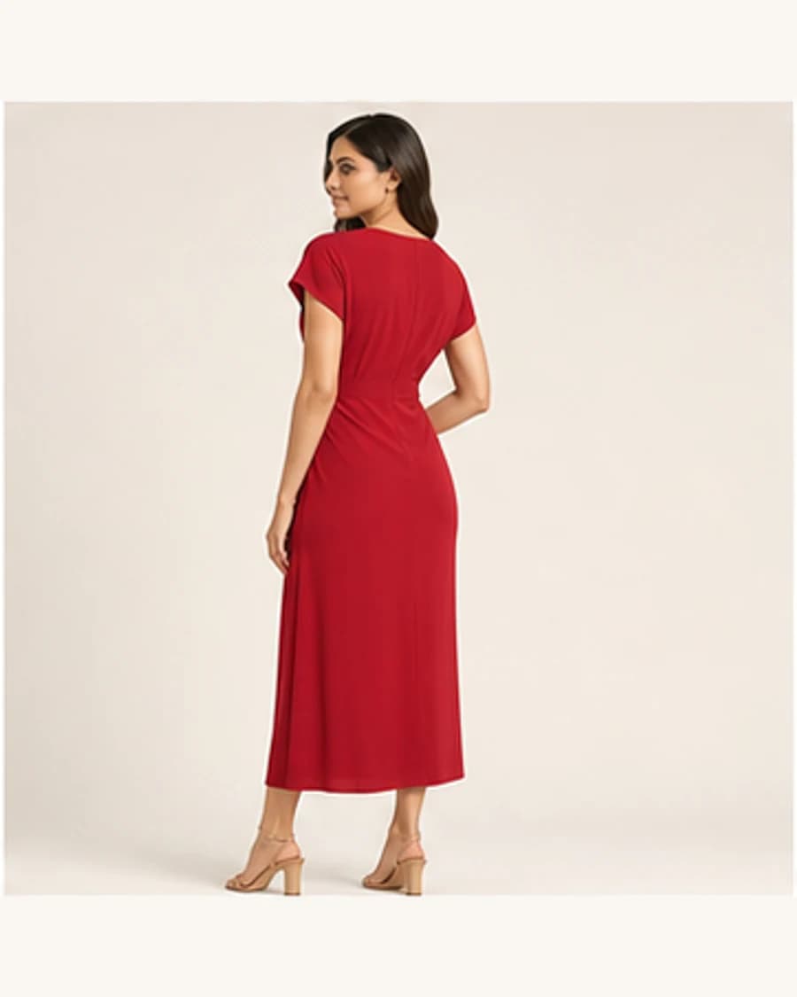 Solstice Knot Front Dress: three-quarter styling view