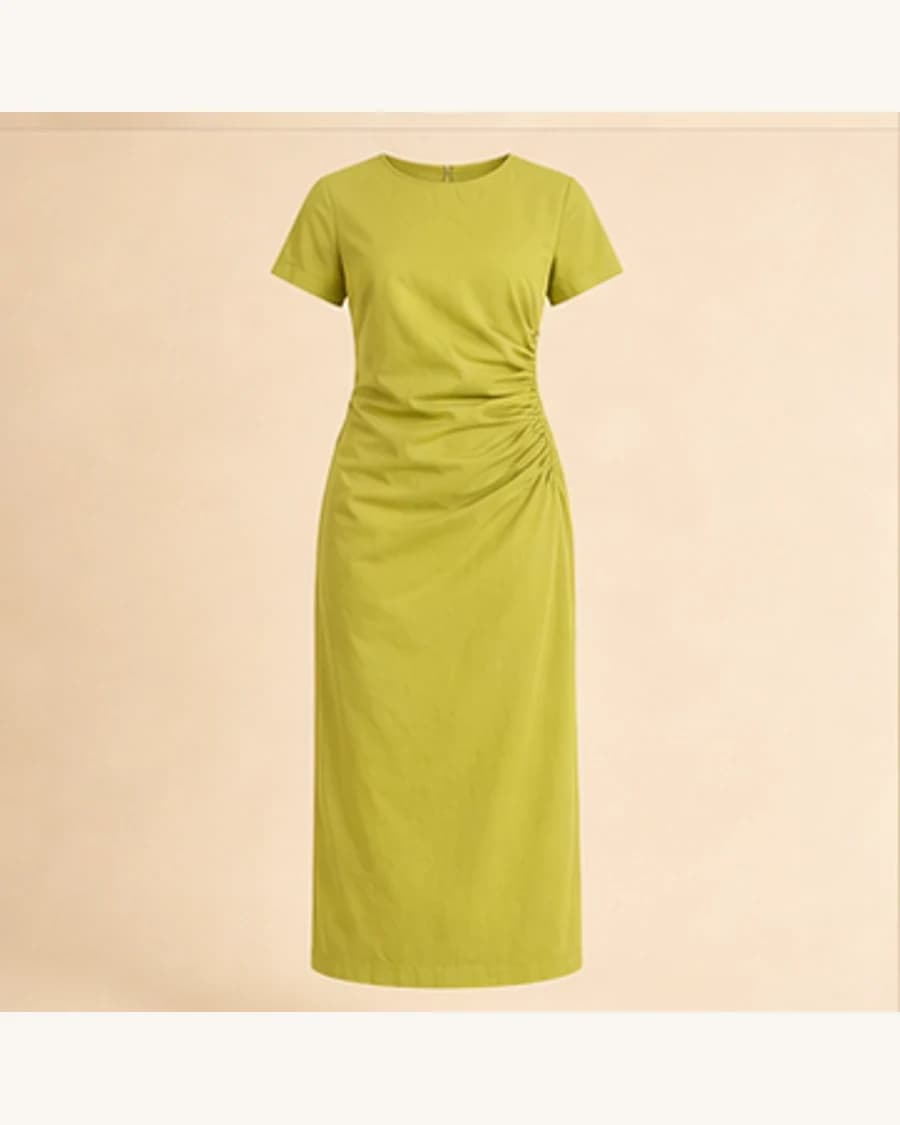 Solstice Ruched Midi Dress: product-only view
