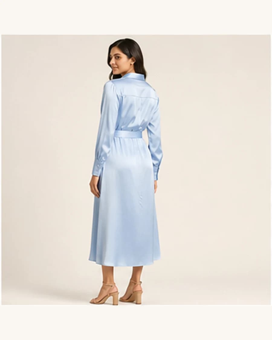Solstice Shirt Dress: three-quarter styling view