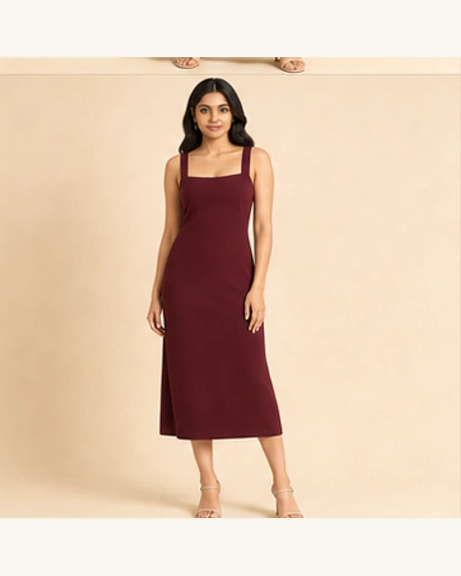 Solstice Slip Dress: front styling view on an adult Indian model