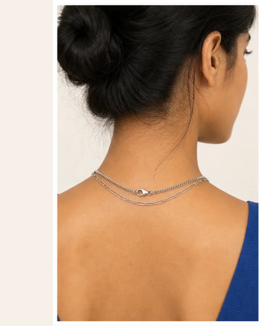 Stacked Chain Necklace: three-quarter styling view