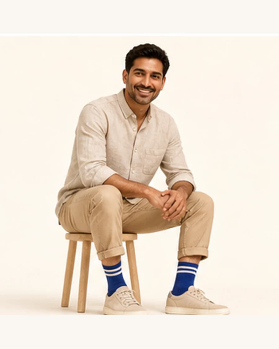 Stripe Socks Pair: front styling view on an adult Indian model