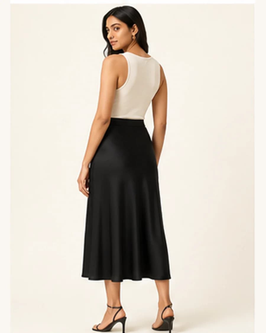 Studio Bias Midi Skirt: three-quarter styling view