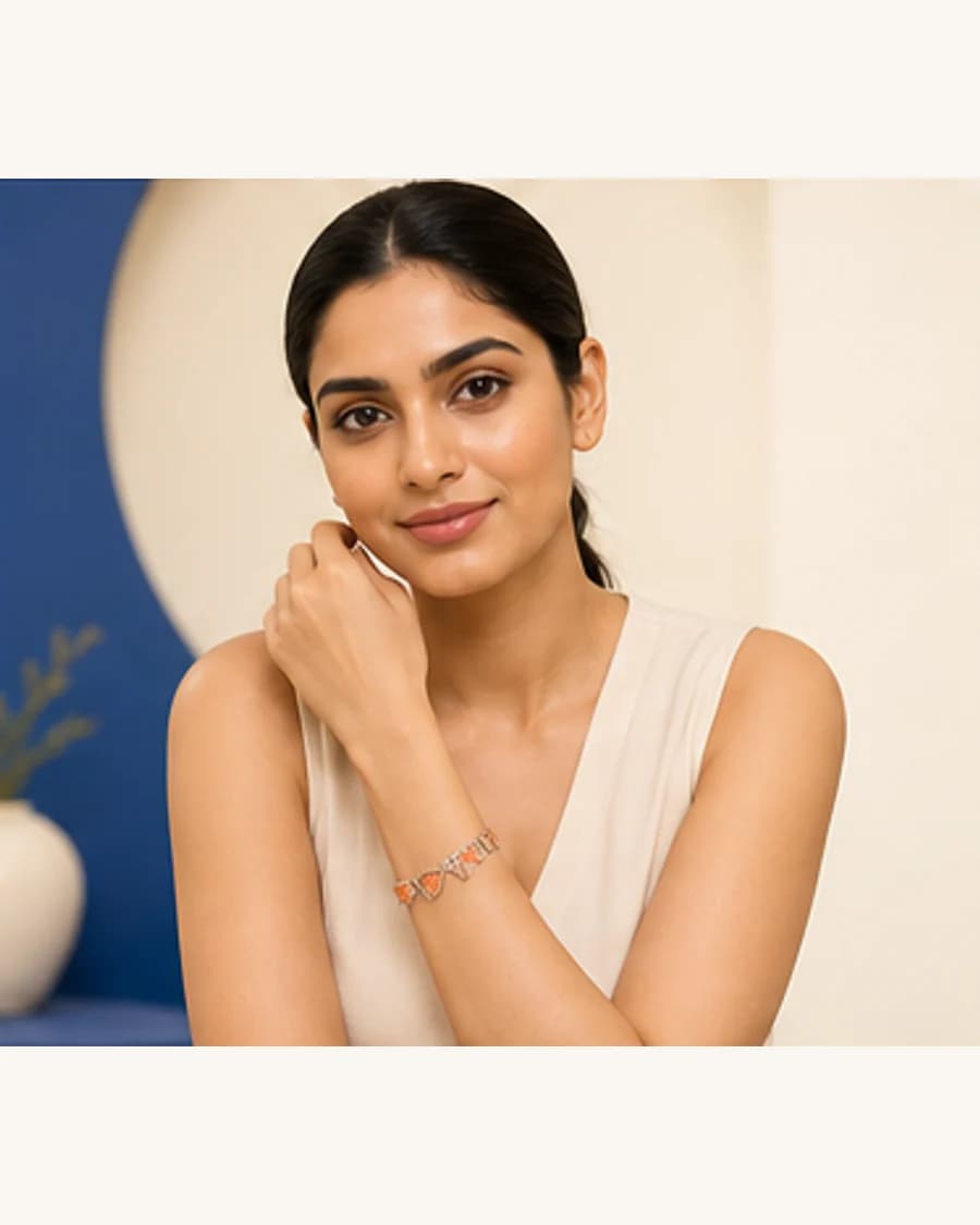 Studio Charm Bracelet: front styling view on an adult Indian model