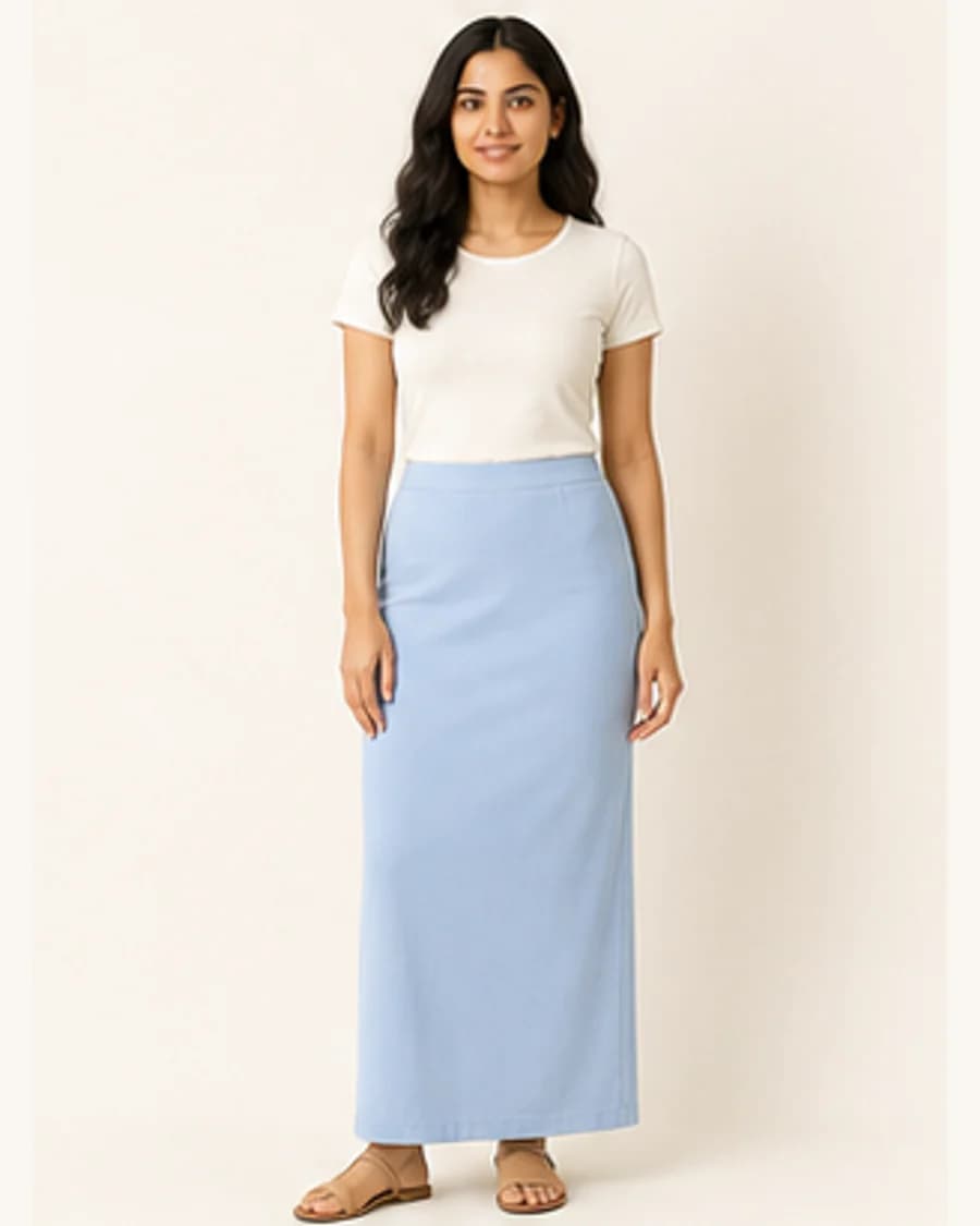 Studio Column Skirt: front styling view on an adult Indian model