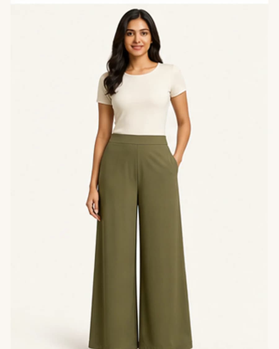Studio Fluid Palazzo: front styling view on an adult Indian model