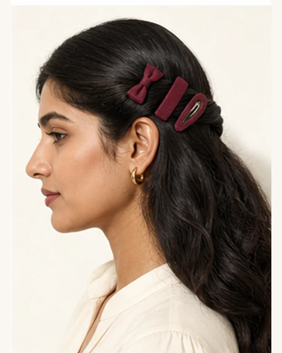 Studio Hair Clip Set: front styling view on an adult Indian model