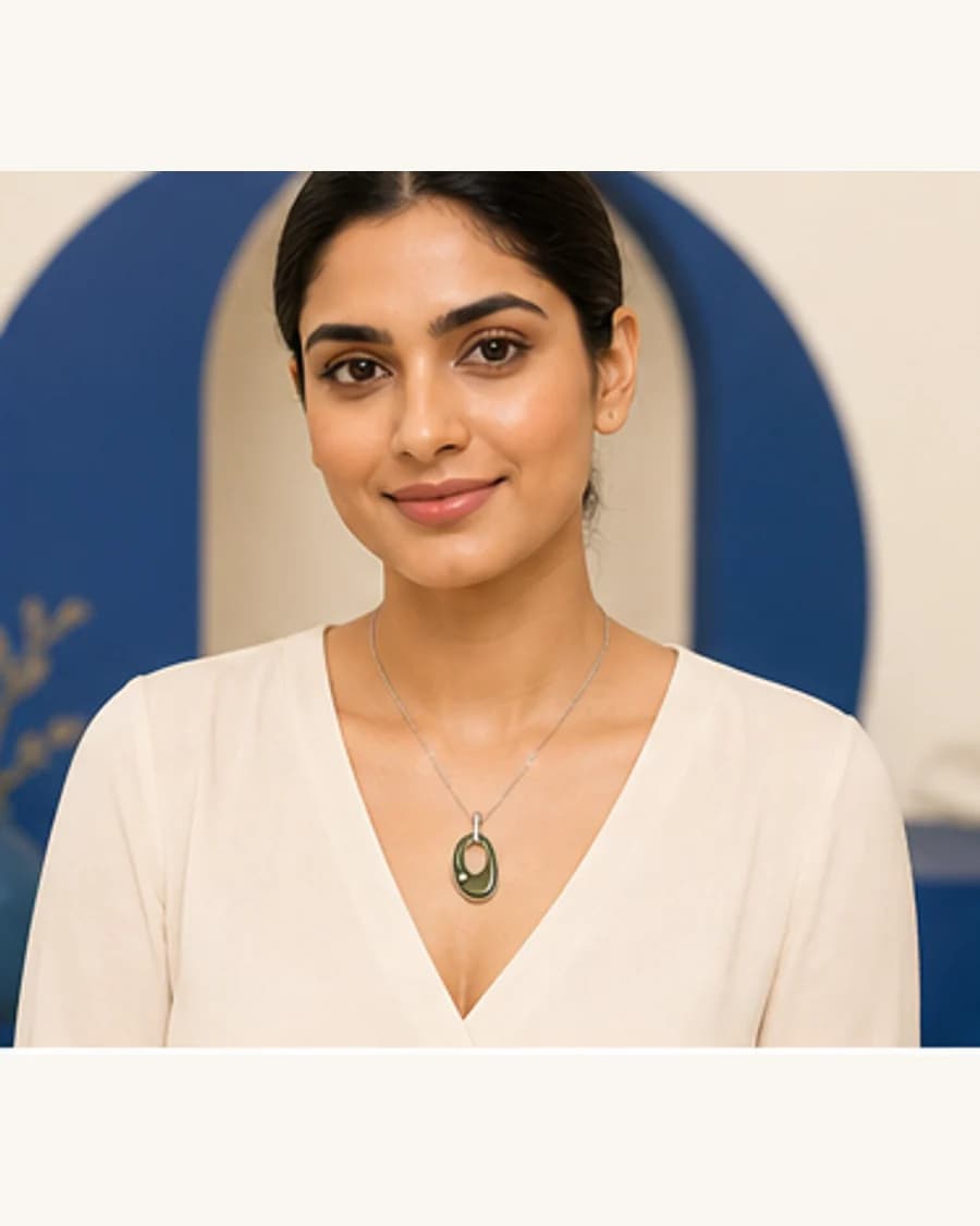 Studio Pendant Necklace: front styling view on an adult Indian model