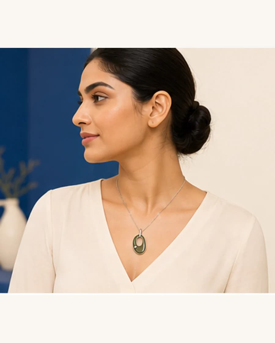 Studio Pendant Necklace: three-quarter styling view