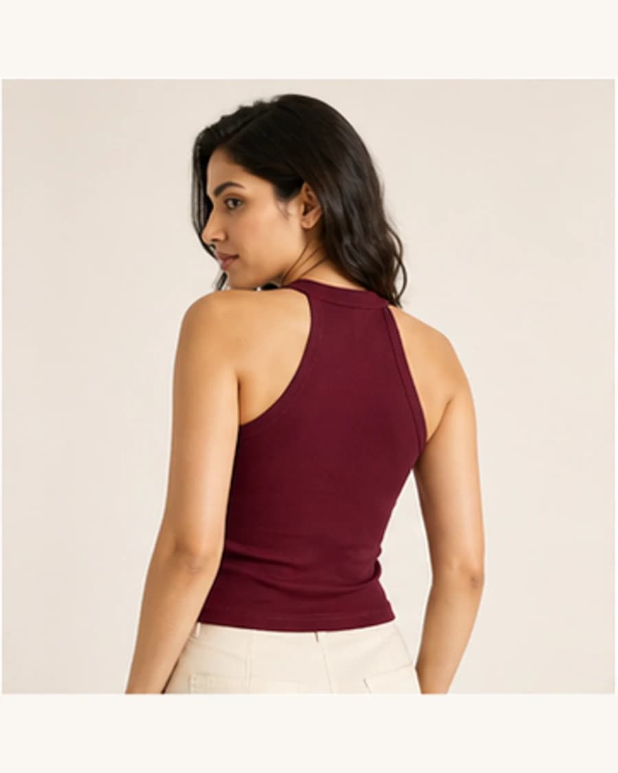Studio Rib Halter Top: three-quarter styling view