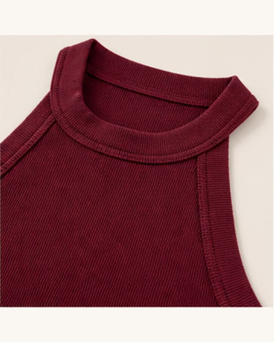Studio Rib Halter Top: close-up detail view