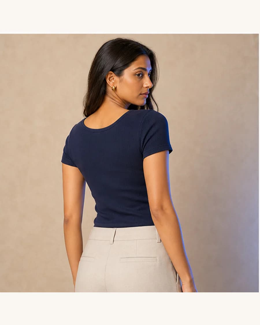 Studio Rib Scoop Top: three-quarter styling view