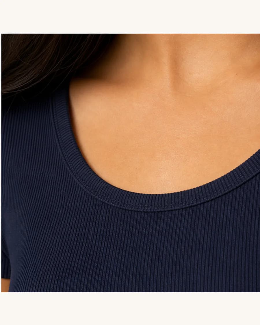 Studio Rib Scoop Top: close-up detail view
