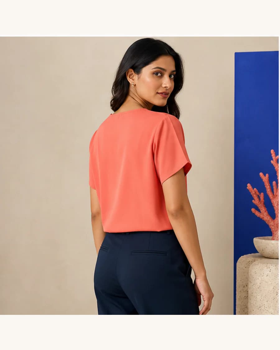 Studio Rib Wrap Blouse: three-quarter styling view