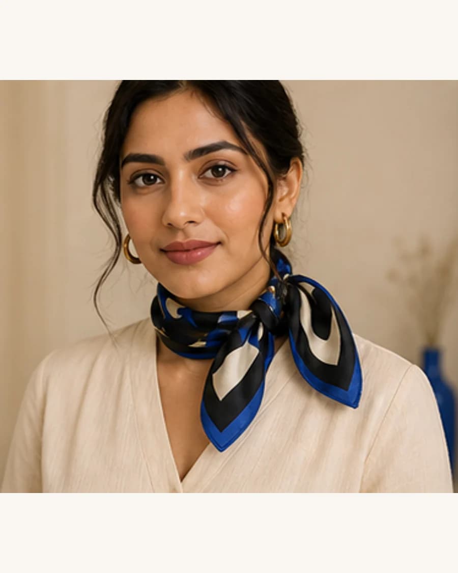 Studio Silk Touch Scarf: front styling view on an adult Indian model