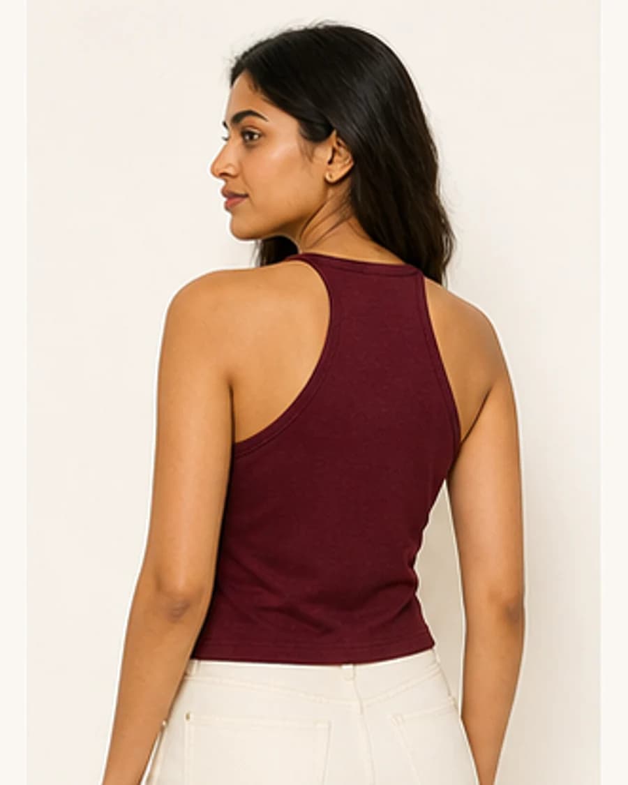 Sunday Soft Halter Top: three-quarter styling view