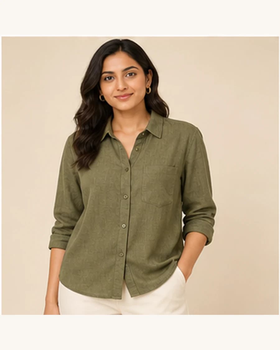 Sunday Soft Relaxed Shirt: front styling view on an adult Indian model