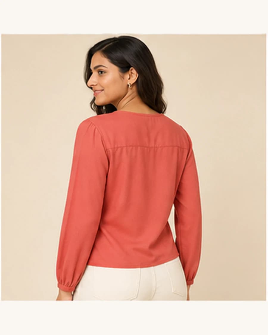 Sunday Soft Wrap Blouse: three-quarter styling view