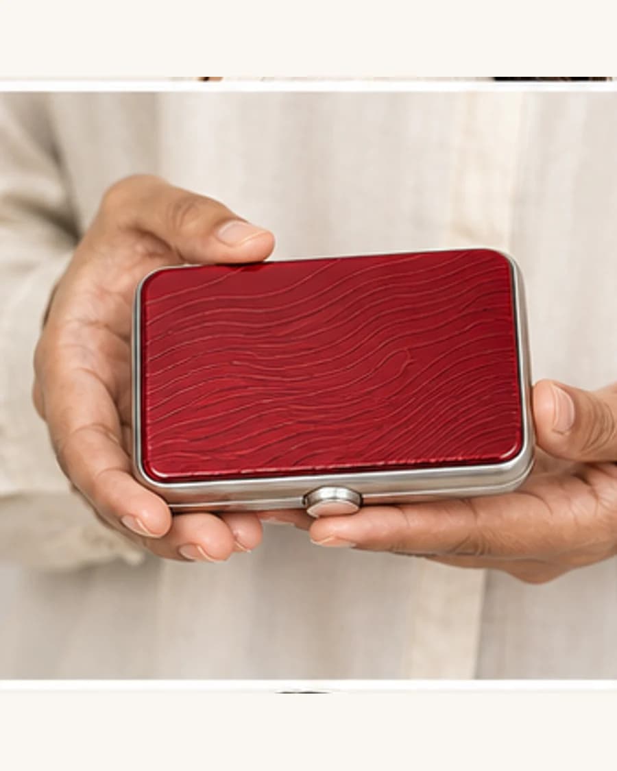 Terrain Card Wallet: front styling view on an adult Indian model