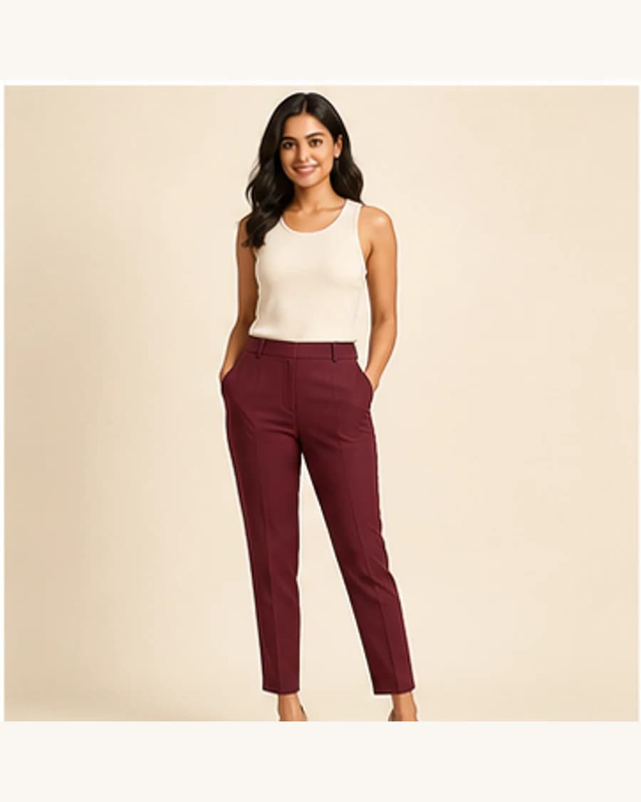 Terrain Cigarette Trouser: front styling view on an adult Indian model