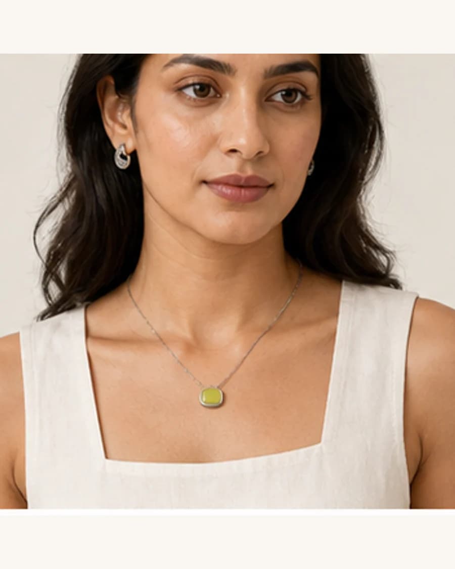 Terrain Pendant Necklace: front styling view on an adult Indian model